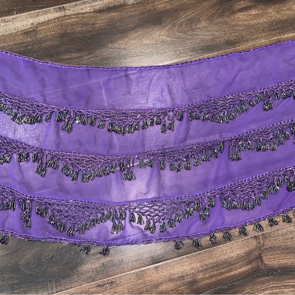 Elegant Purple Sheer Shawl with Beaded Fringe - Picture 5 of 6